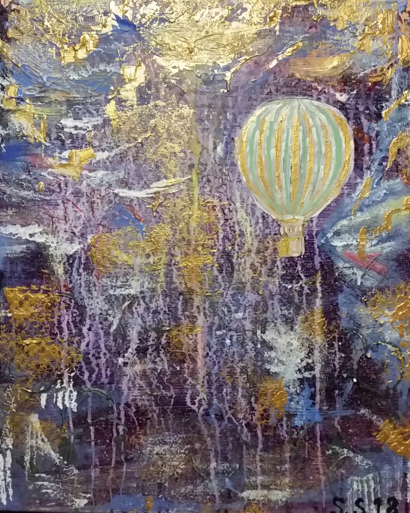 Lentoon, 2018. Akryyli ja pastelli kankaalle.