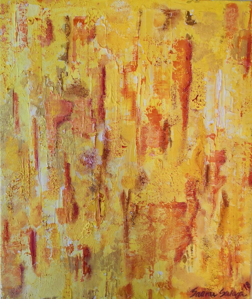 Aurinko, ystäväni, 2018. Akryyli ja pastelli kankaalle. 