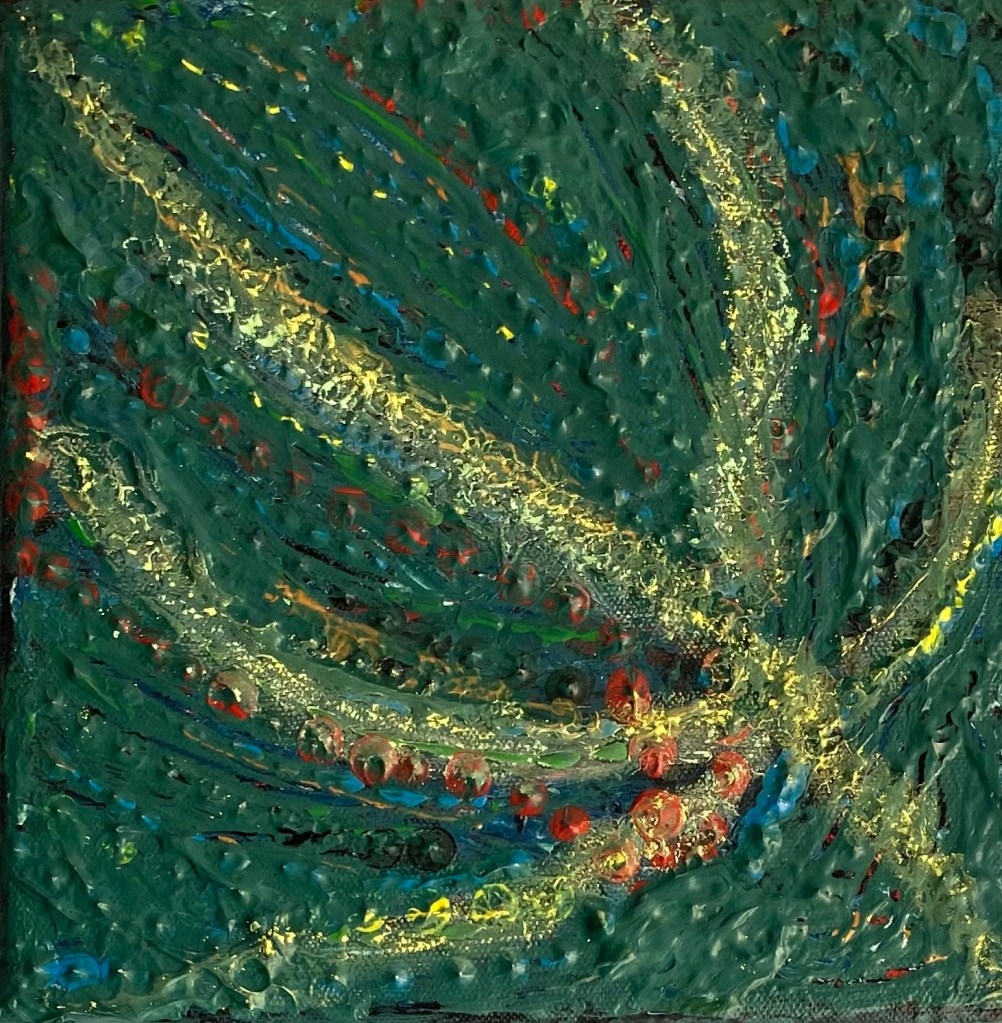 Nähdään pian, 2021. Akryyli ja pastelli kankaalle. 